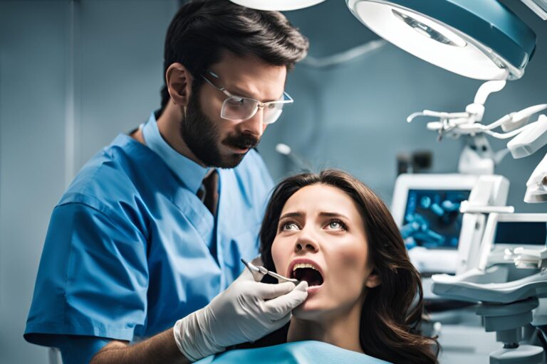 Emergency dentist examining a patient with a dental emergency