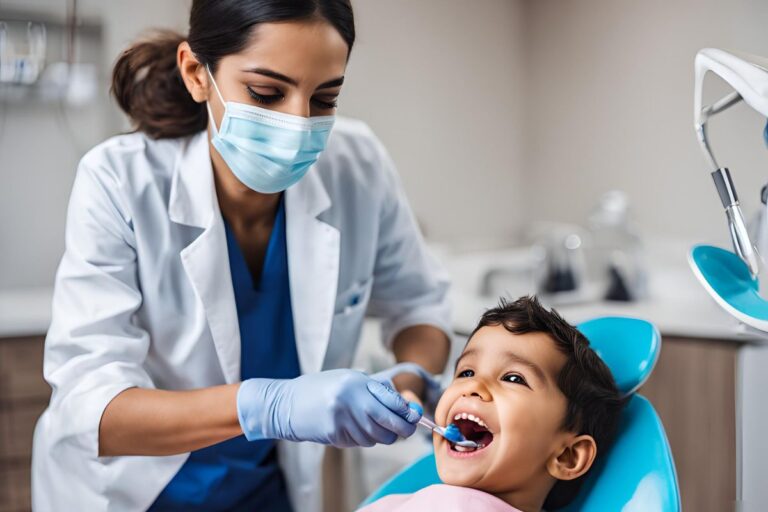 Pediatric dentist cleaning toddler teeth