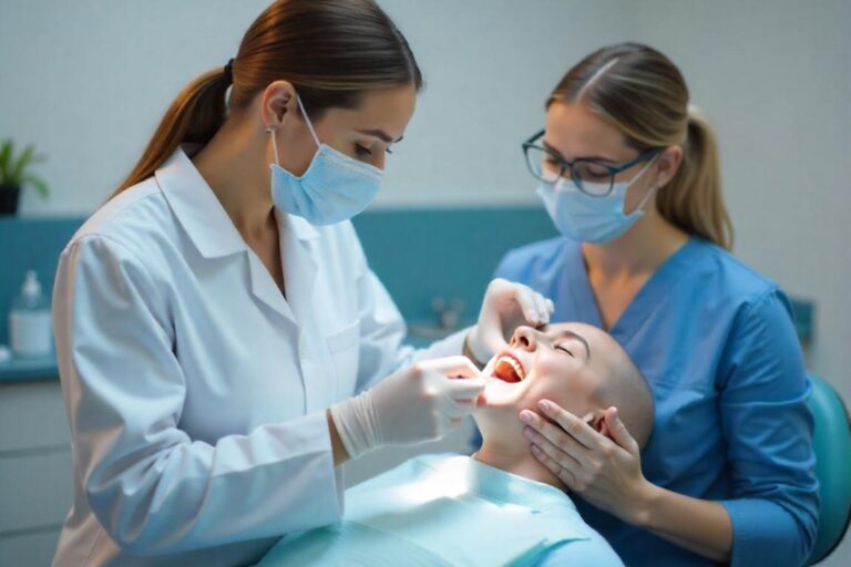 post-tooth-extraction care by dentist in dental office